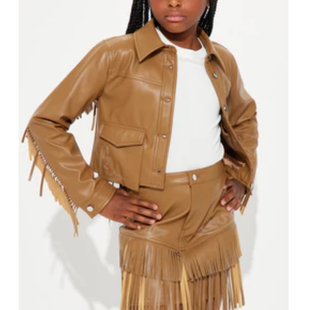 Fashion Nova Brown Leather Fringe Jacket